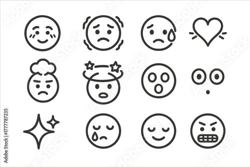 Emoji spark emotional outline above teeth smile icon eyes vector grid head