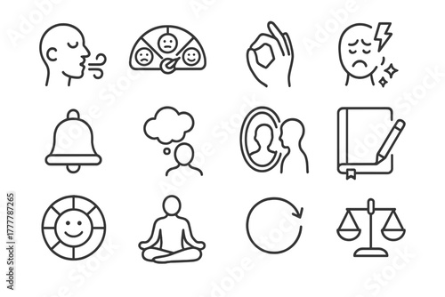 Vector icon state pose regulation relief icons meter emotional bell meditation symbol