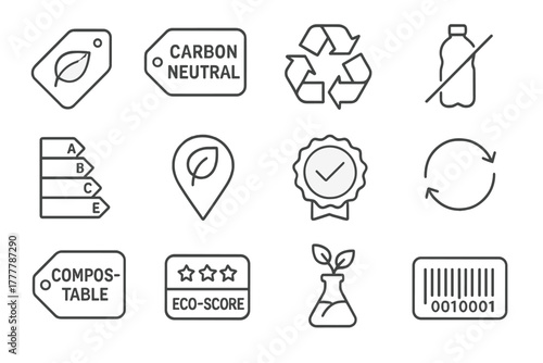 Certification source eco zero vector ingredients recyclable icon green local label