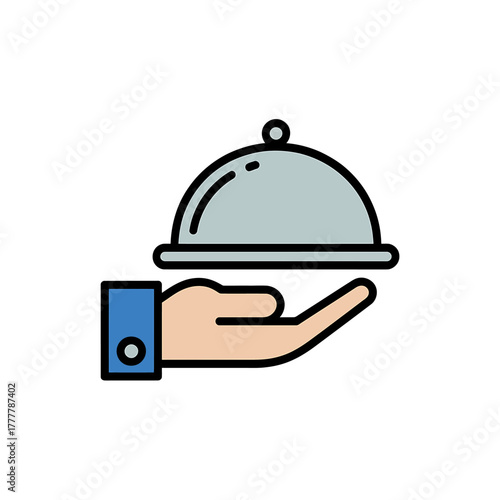 Elegant presentation of food service in a restaurant with tray held in hand illustration symbol for dining excellence