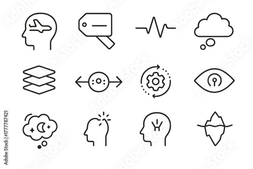 Processes icons trigger processing cloud pulse engine mental icon internal narrative vector