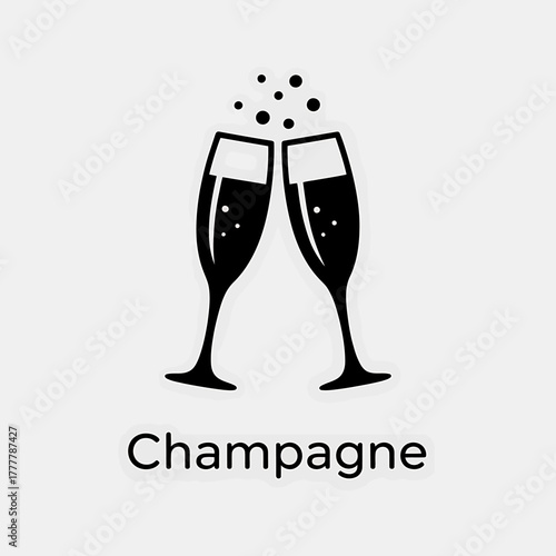 Elegant Champagne Toast Illustration Perfect for Celebration Events with Two Glasses Clinking in Exuberant Joy and Festive Cheer