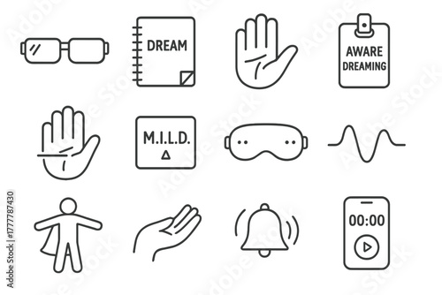 Timer dream journal notebook hand dreaming vector card icon lucid sleep wave