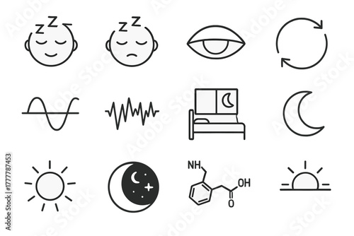 Night melatonin eye stages deep peak vector light sleep waves icons icon