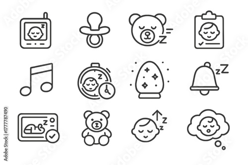 Dream night vector bell note icons sleep lamp icon baby routine