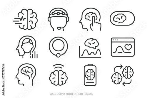 Mental vector input icon line brainwave eeg neurointerface neural icons ui feedback