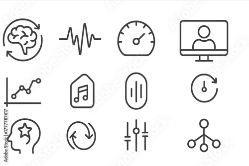 Haptic icon pulse neural tag concentration loop grid attention vector icons auditory