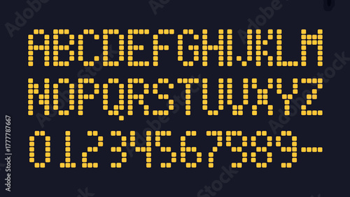 Digital Display Font with Alphabet Numbers and Symbols in Pixelated Style for Modern Technology and Retro Design Concepts