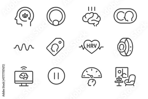 Hrv recovery ui vector feedback wellness sensor neurotech breath mindfulness icon icons
