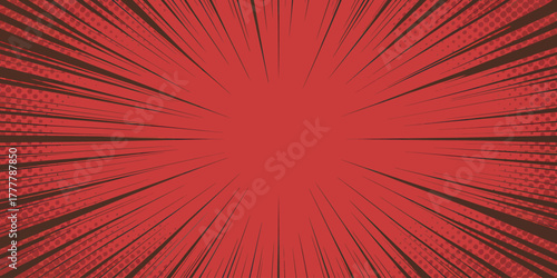 Red Comic Book Speed Lines Background With Halftone Dots and Radial Blur Effect for Manga Pages
