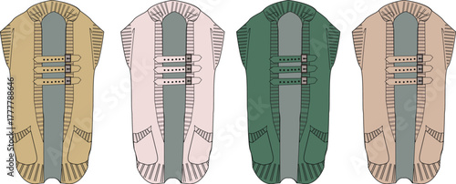 A collection of illustrated cardigans in multiple colors, featuring variations in design and styling choices