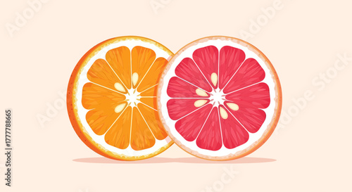 Vibrant Citrus Duo: Orange and Grapefruit Slice Displaying Freshness and Deliciousness Together