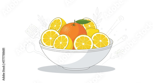 Vibrant Citrus Fruit Bowl: A Fresh And Delicious Illustration For Any Project