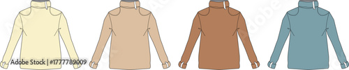 Four different colored hooded jackets displayed in a row, showcasing variety in outerwear