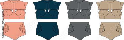 Tech Flat Fashion Lingerie Sets Bodysuit & Briefs Designs