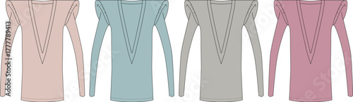 Four T-shirts in various pastel colors laid out in a row