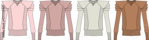 Vector illustration of different color variations of a fashionable sweater for use in fashion design projects