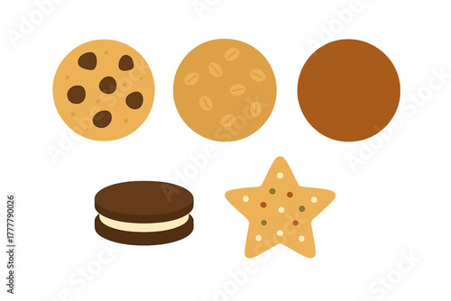 Assortment of baked cookies including chocolate chip oatmeal and sandwich biscuits