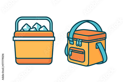 Insulated portable cooler containers set including hard box filled with ice and soft shoulder bag