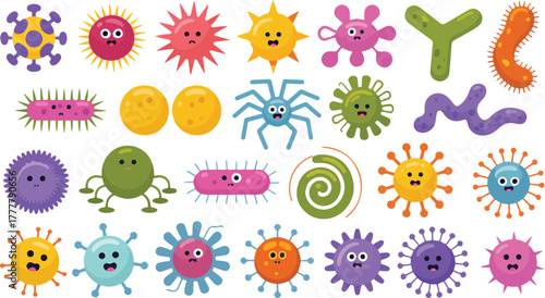Cute Microbe and Germ Illustrations Set