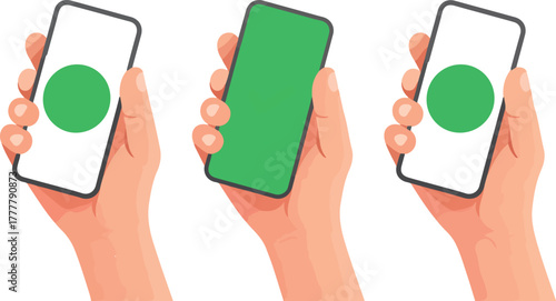 Hands Holding Smartphones with Green Screen