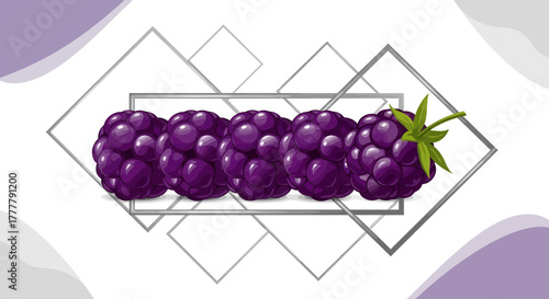 Vibrant Arrangement of Ripe Blackberries with Geometric Frames on a Bright Backdrop