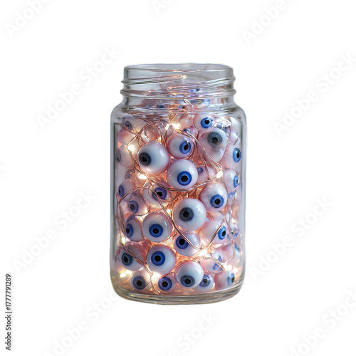 Creepy Jar of Eyes – Realistic Horror Glass Jar Design with Floating Eyeballs, Transparent Background