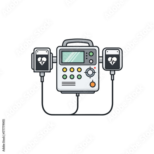 Defibrillator Machine with Paddles and Heartbeat Monitor vector illustration