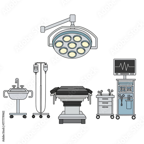 Operating Room Medical Equipment Set Illustration