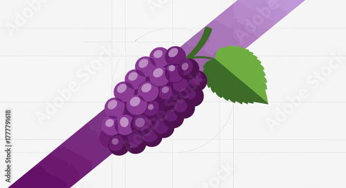 Vibrant Bunch Of Grapes: Purple Fruit Illustration With Abstract Elements And Diagonal Lines