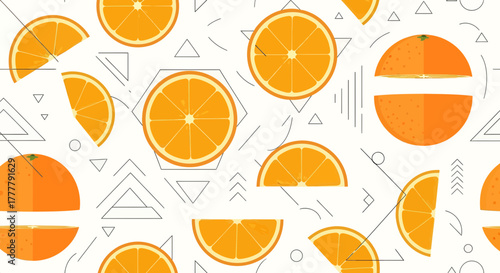 Vibrant Citrus Fruit Slices And Geometric Shapes On A White Background