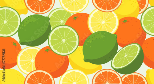 Vibrant Citrus Fruits: A Colorful, Fresh, And Delicious Seamless Pattern Design