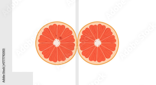 Vibrant Citrus Duo: Artistic Illustration Of Ruby Red Grapefruit Slices Displayed