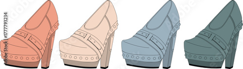 Four Fashionable High-Heeled Shoes in Various Pastel Tones A Style and Design Concept