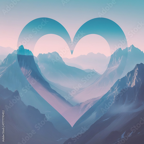 Heart Shaped Silhouette Over Majestic Mountain Landscape mountains nature