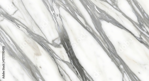 Vector illustration of closeup of a white marble surface with elegant grey veining, showcasing a natural abstract pattern and luxurious texture