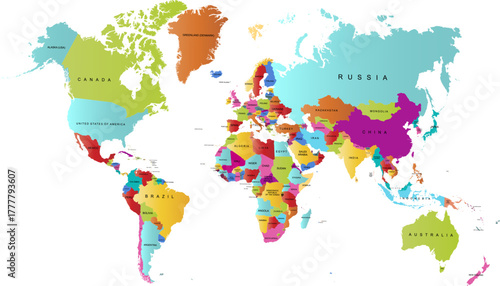 World map. Color modern vector map. Silhouette map