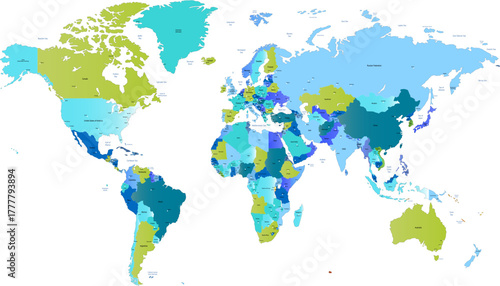 World map. Color modern vector map. Silhouette map