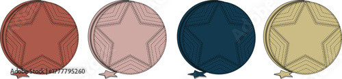 Set of Four Star-Shaped Medals in Various Colors, Representing Achievement and Recognition
