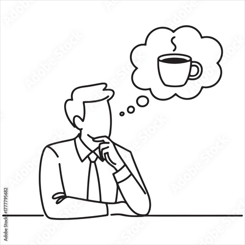 Conceptual illustration of a businessperson contemplating a refreshing hot beverage, symbolizing a break or idea generation
