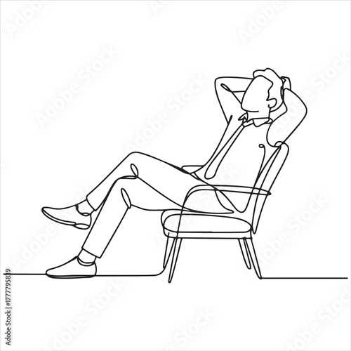 Relaxed Professional in a Chair Continuous Line Art Depicting Ease, Contemplation, and Leisure in Business