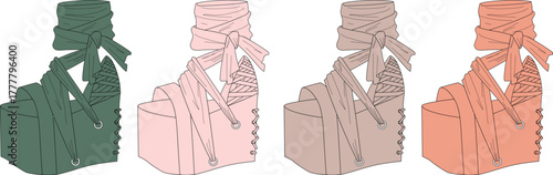 Fashionable collection of platform wedge shoes with elegant ribbon laces, presented in a delightful range of earthy and pastel colors, perfect for diverse stylish looks
