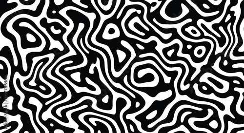 Intricate black and white abstract pattern resembling biological forms or reaction-diffusion systems, with wavy lines and labyrinthine structures.