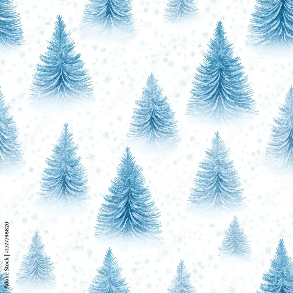 Obraz premium Winter Wonderland Pattern: Serene pattern of snow-dusted evergreen trees, creating a tranquil winter scene, invoking a sense of calm and the magic of winter.