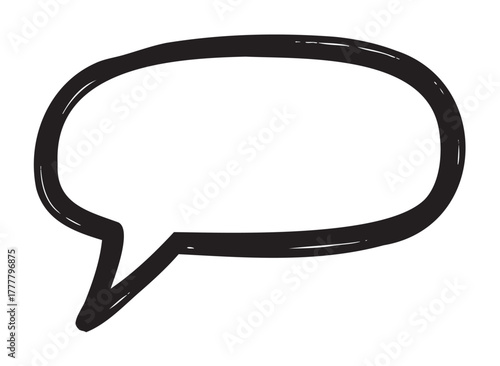 Black outline of a hand-drawn speech bubble with a tail pointing left, commonly used for dialogue in comics.