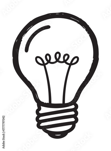 Black outline drawing of a classic incandescent light bulb with a visible filament and screw base.