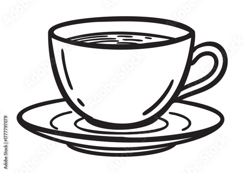 Black outline vector icon of a simple teacup and saucer. minimal linear illustration for drinkware and beverage concepts.