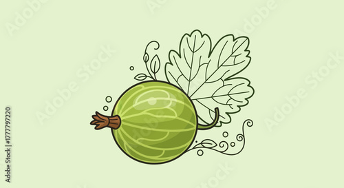 Vibrant Gooseberry Illustration Showcasing Leafy Detail and Artistic Graphic Elements