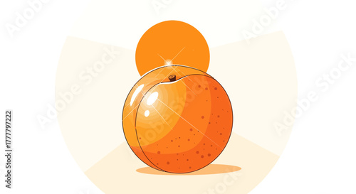 Vibrant Illustrated Apricot With Orange Sunburst in a Flat Design Style