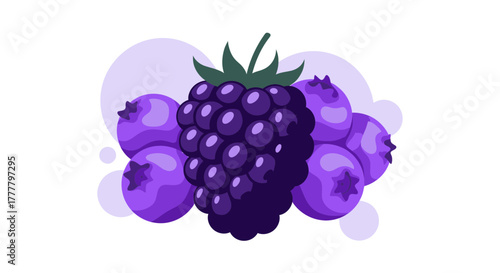 Vibrant Illustrated Berries, Featuring Blackberries and Blueberries on a White Background